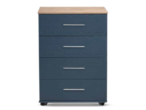 [4-C-M-ABGO-A] Chests - Athens (4 Drawer (Midi) (W610mm x D420mm x H950mm), Alby Blue & Gold Oak Top, Handle: A - Nickle T-Bar Handle)