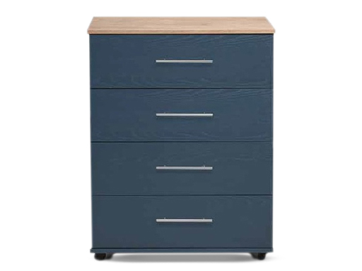 [4-C-W-ABGO-A] Chests - Athens (4 Drawer (Wide) (W760mm x D420mm x H950mm), Alby Blue & Gold Oak Top, Handle: A - Nickle T-Bar Handle)