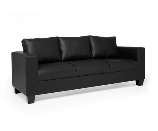 [SOFA-GEMINI-3STR-BLK-PVC] Sofa - Gemini (3 Seater (W190 x D77 x H83cm), Black - Faux Leather)