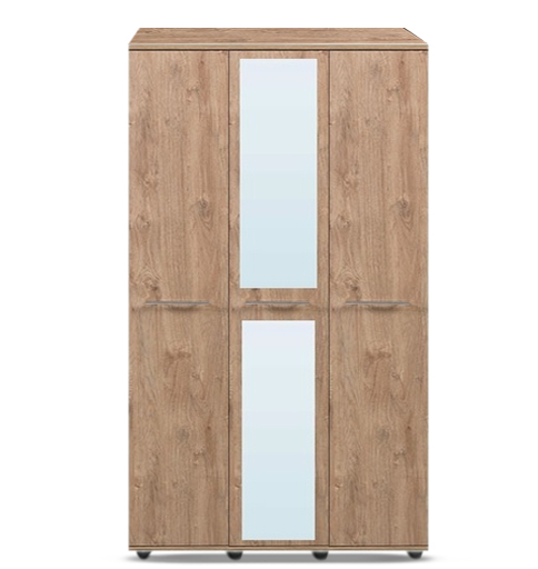 [3-T-W-GO-A-MR-Y-MD-OUT] Wardrobe - Athens - 3 Door (1125W x 545D x 1880H) (Gold Oak, Handle: A - Nickle T-Bar Handle, Mirror: Yes (Middle Door Outside))