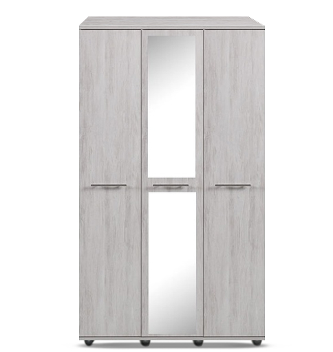[3-T-W-LA-A-MR-Y-MD-OUT] Wardrobe - Athens - 3 Door (1125W x 545D x 1880H) (Light Artwood, Handle: A - Nickle T-Bar Handle, Mirror: Yes (Middle Door Outside))