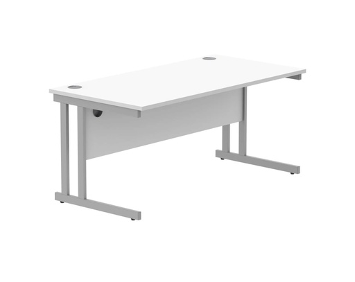 Desk - Modern Cantilever (W:1600mm x D:800mm x H:725mm, White With Silver Frame)
