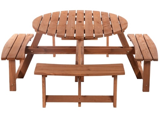 Outdoor Furniture - Picnic Table & Benches (Wooden) with Parasol & Base