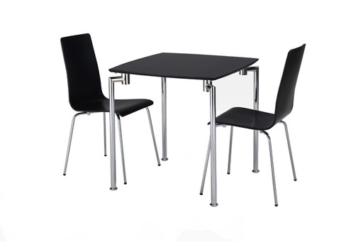 [DS-REMINI-BLK] Dining Set - Remini Square Table & 2 Chairs (Black & Chrome)