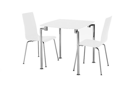 [DS-REMINI-WH] Dining Set - Remini Square Table & 2 Chairs (White & Chrome)