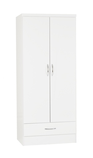 Wardrobes - Volos - 2 Door 1 Drawer Combi (White Gloss)