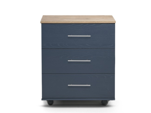 [3-C-W-ABGO-A] Chests - Athens (3 Drawer (Wide) (W760mm x D420mm x H735mm), Alby Blue & Gold Oak Top, Handle: A - Nickle T-Bar Handle)