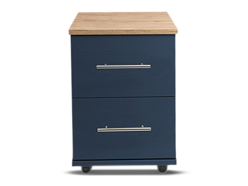[2-C-N-ABGO-A] Bedsides - Athens (2 Drawer Bedside (Narrow) (W385mm x D420mm x H515mm), Alby Blue & Gold Oak Top, Handle: A - Nickle T-Bar Handle)