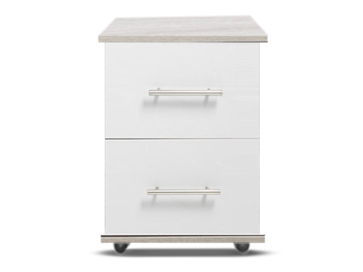 [2-C-N-UOFW-A] Bedsides - Athens (2 Drawer Bedside (Narrow) (W385mm x D420mm x H515mm), Urban Oak & White Fronts, Handle: A - Nickle T-Bar Handle)