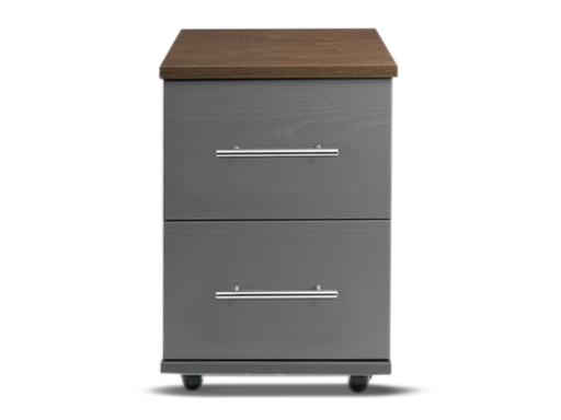 [2-C-N-SLEH-A] Bedsides - Athens (2 Drawer Bedside (Narrow) (W385mm x D420mm x H515mm), Slate & Espresso Oak Top, Handle: A - Nickle T-Bar Handle)