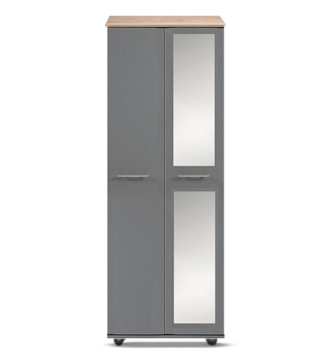 [2-D-W-SLGO-A-MR-Y-RD-IN] Wardrobe - Athens - 2 Door (750W x 545D x 1880H) (Slate & Gold Oak Top, Handle: A - Nickle T-Bar Handle, Mirror: Yes (Right Door Inside))
