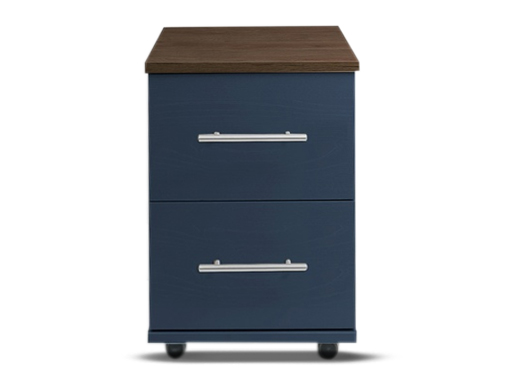 [2-C-N-ABEH-A] Bedsides - Athens (2 Drawer Bedside (Narrow) (W385mm x D420mm x H515mm), Alby Blue & Espresso Oak Top, Handle: A - Nickle T-Bar Handle)