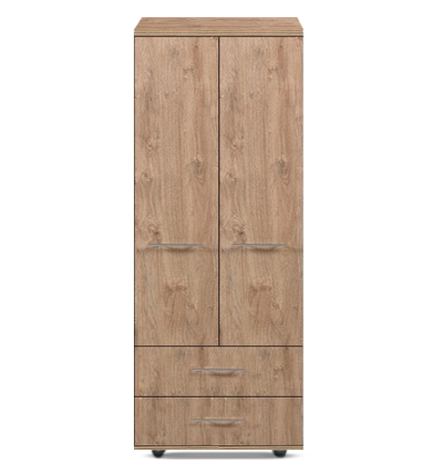 [2-D-C-GO-A-MR-N] Wardrobe - Athens - 2 Door Combi (750W x 545D x 1880H) (Gold Oak, Handle: A - Nickle T-Bar Handle, Mirror: No)