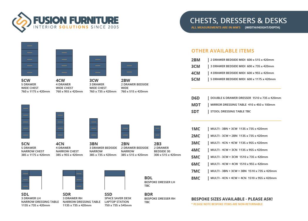 Fusion Furniture Sizes
