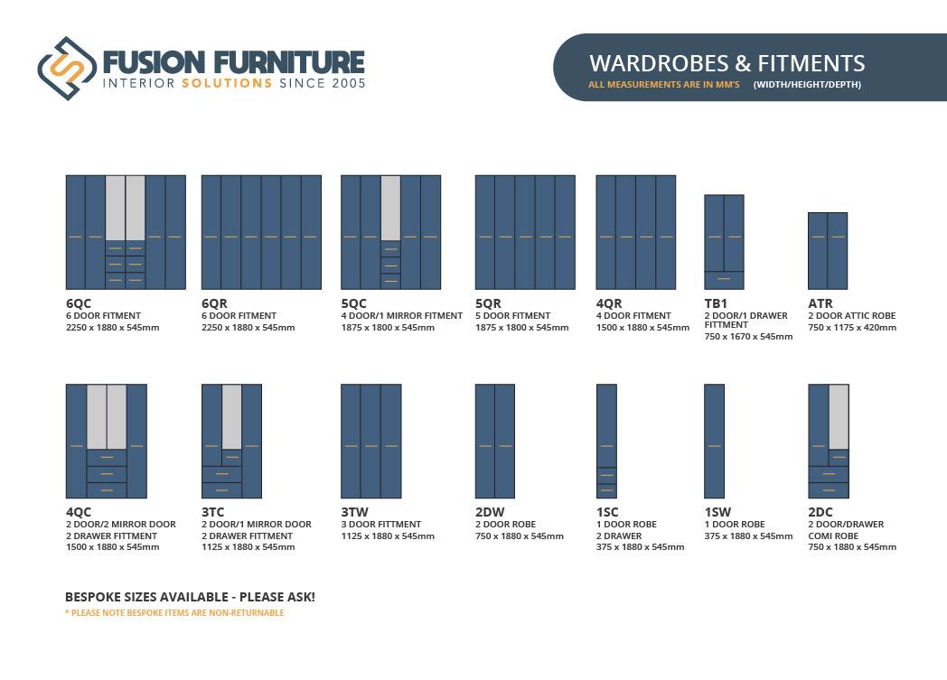 Fusion Furniture Sizes